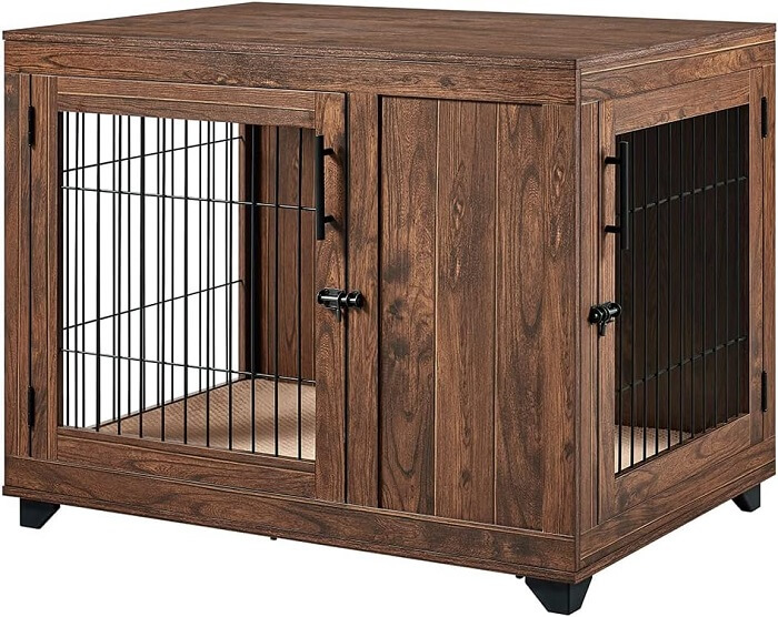 BeeNbkks Furniture Style Dog Crate, Double Doors Wooden Wire Dog Kennel End Table.