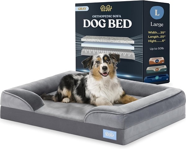 An orthopedic sofa dog bed with breathable and waterproof features