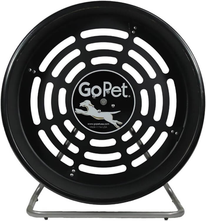 A GoPet Treadwheel, providing dogs with indoor and outdoor exercise options for physical fitness and mental stimulation.