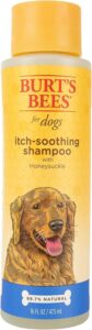 Bottle of Burt's Bees for Pets Itch Soothing Shampoo with a honeysuckle design against a clean background