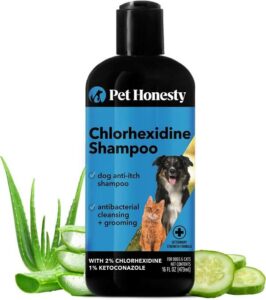 Pet Honesty Chlorhexidine Shampoo bottle with a pump against a clean background