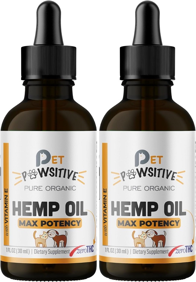 Pet Pawsitive Hemp Oil - Dogs and Cats - 2 Pack - Organic Hemp Drops - Omega 3, 6, 9 - Hip and Joint Support.