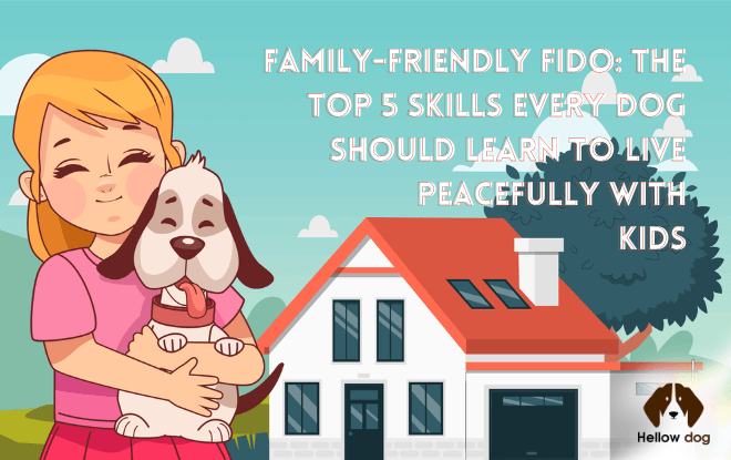 A family-friendly dog sits calmly surrounded by happy kids, illustrating the top 5 skills every dog should learn to coexist peacefully with children.