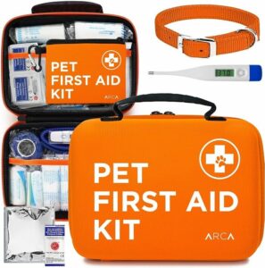 Comprehensive Pet First Aid Kit for Cats and Dogs - Includes Aerosol Chamber with 3 Masks, Thermometer, and Bonus Mini First Aid Kit Pouch.
