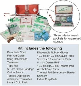 One Size Pet Medical Kit with 50 Pieces - Kurgo Portable Dog First Aid Kit in Paprika Color.