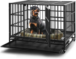 A robust and secure 48-inch dog crate designed for durability and resilience.
