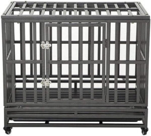 A robust and secure LUCKUP 38-inch heavy-duty kennel designed for large dogs