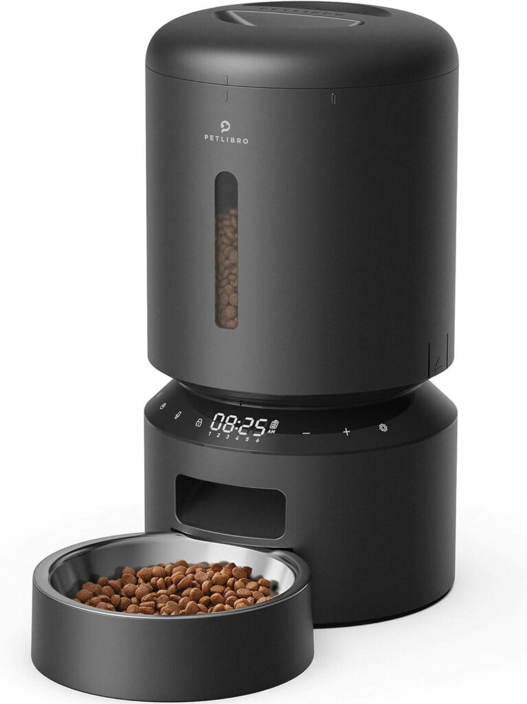 Timed Pet Feeder with Freshness Preservation, 5L Capacity for Dry Food, Up to 6 Meals Per Day.
