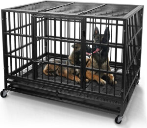 A durable WOKEEN dog crate with wheels, available in 48 or 38 inches.