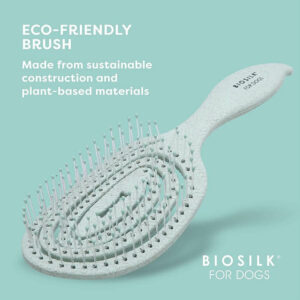 BioSilk for Pets Eco-Friendly Detangling Pin Brush for Dogs in Mint Green - An efficient dog grooming tool with an ergonomic handle and metal pins, suitable for detangling and managing shedding. Versatile for use on wet or dry dog hair.