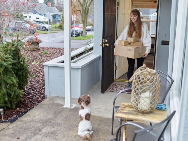 Dog greeting visitor