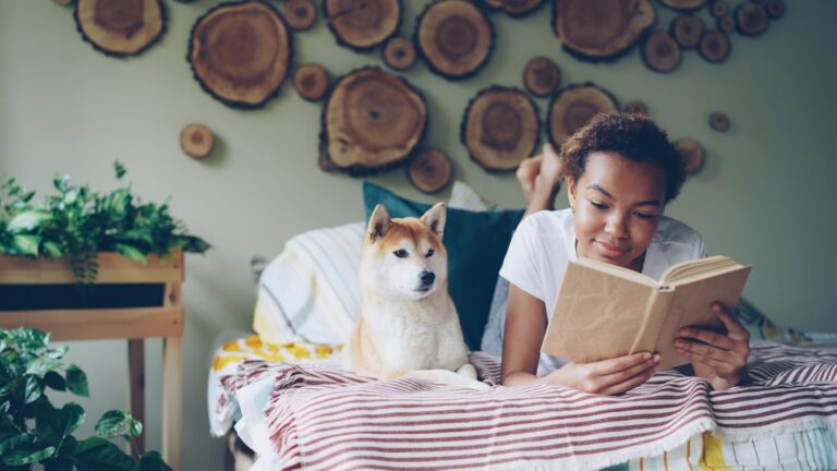 Dog owner relaxing