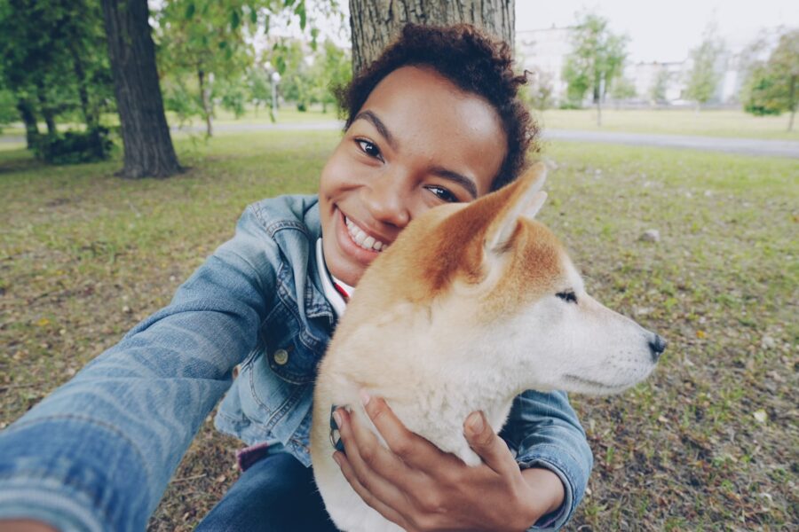 Puppy running owner